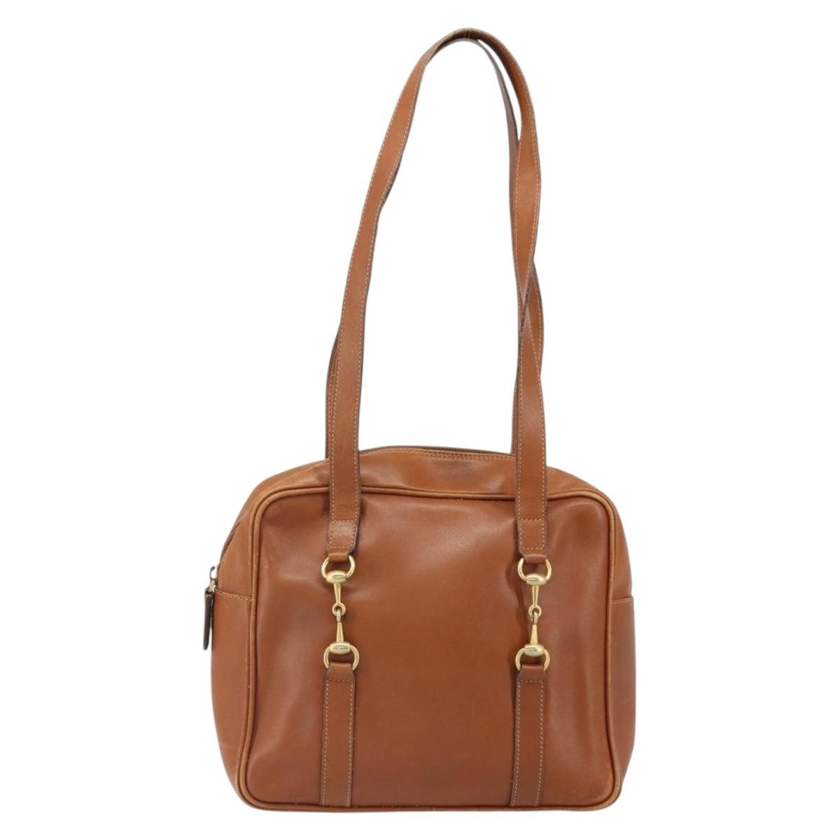 Gucci GUCCI Hand Bag Leather Brown Gold Authentic ep13246