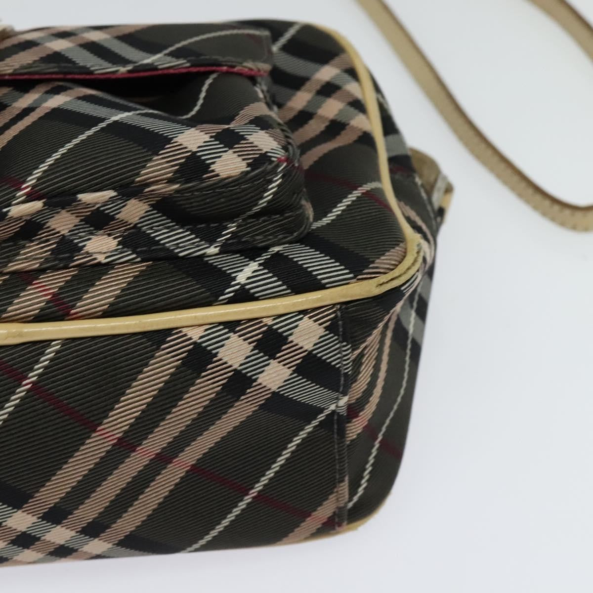 Burberry BURBERRY Nova Check Blue Label Shoulder Bag Nylon Brown Silver Authentic ti3061