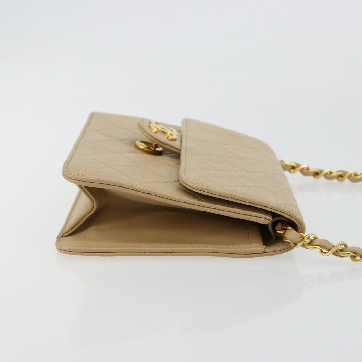 Chanel CHANEL Chain Shoulder Bag Lamb Skin Beige Gold CC Authentic mr2475V