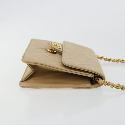 Chanel CHANEL Chain Shoulder Bag Lamb Skin Beige Gold CC Authentic mr2475V