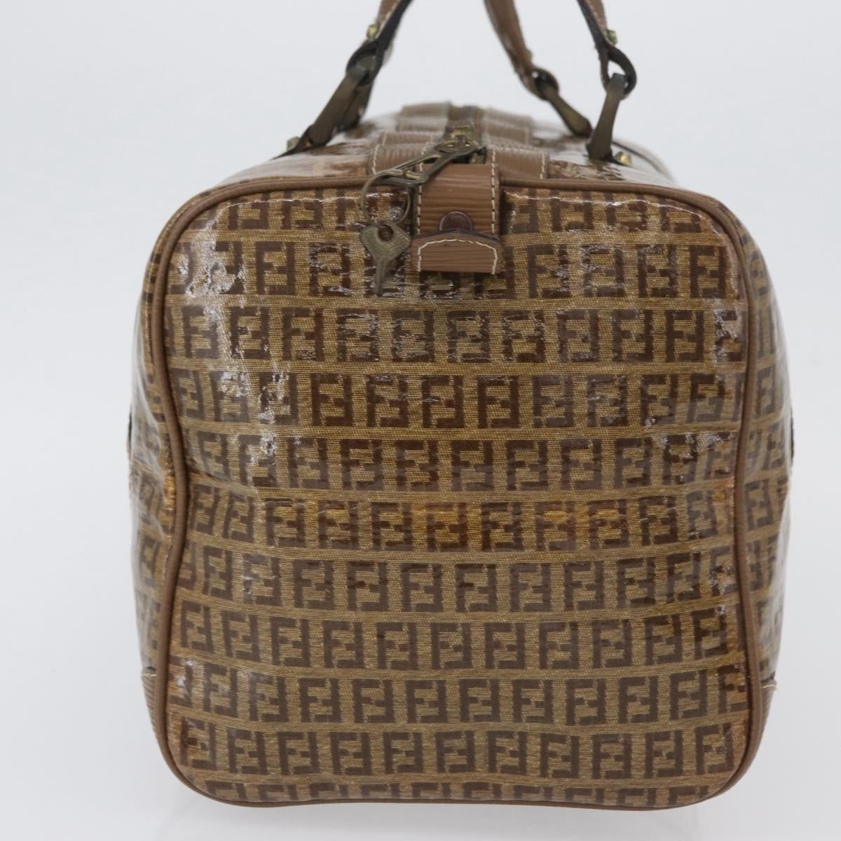 Fendi FENDI Zucchino Canvas Hand Bag PVC 2 Set Brown Authentic ti3754