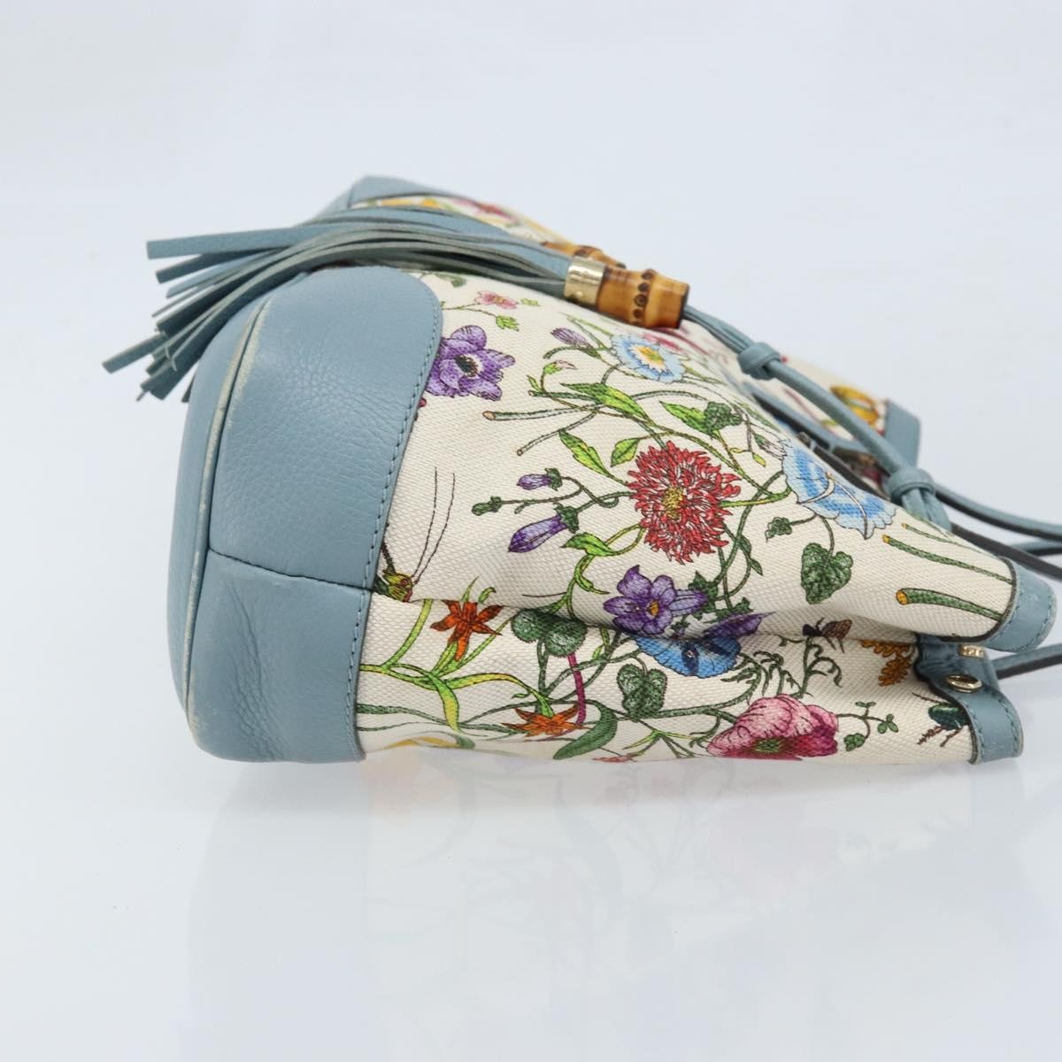 Gucci GUCCI Bamboo Flora Tote Bag Canvas Multicolor Gold 358470 Authentic hk3538