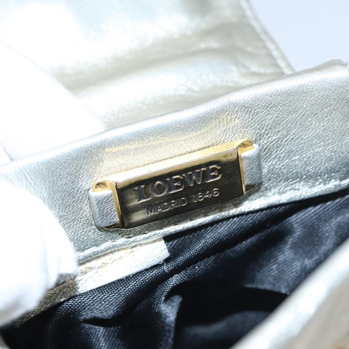 Loewe LOEWE Fringe Shoulder Bag Leather Silver tone Authentic 99979