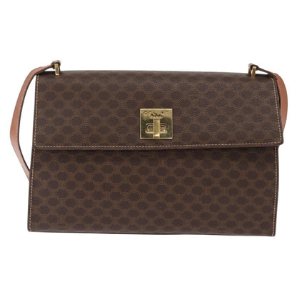 Celine CELINE Macadam Canvas Shoulder Bag PVC Leather Brown Gold Authentic 161521