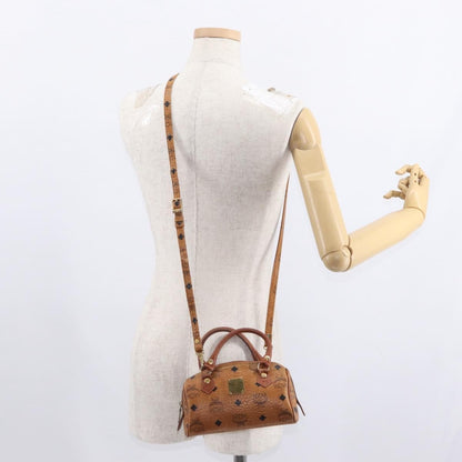 MCM MCM Vicetos Logogram Hand Bag PVC 2way Brown Gold Authentic 152390