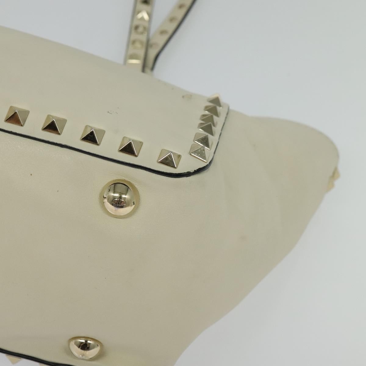 Valentino VALENTINO Studs Tote Bag Leather White Gold Authentic BA3903