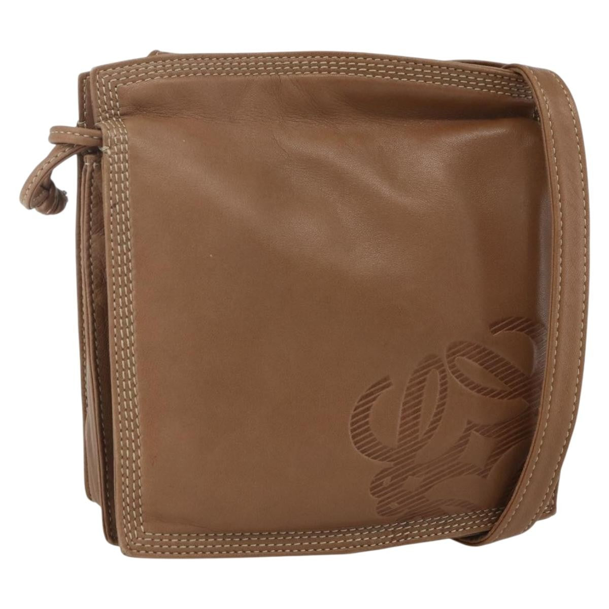 Loewe LOEWE Anagram Shoulder Bag Leather Brown Gold Authentic ep12651