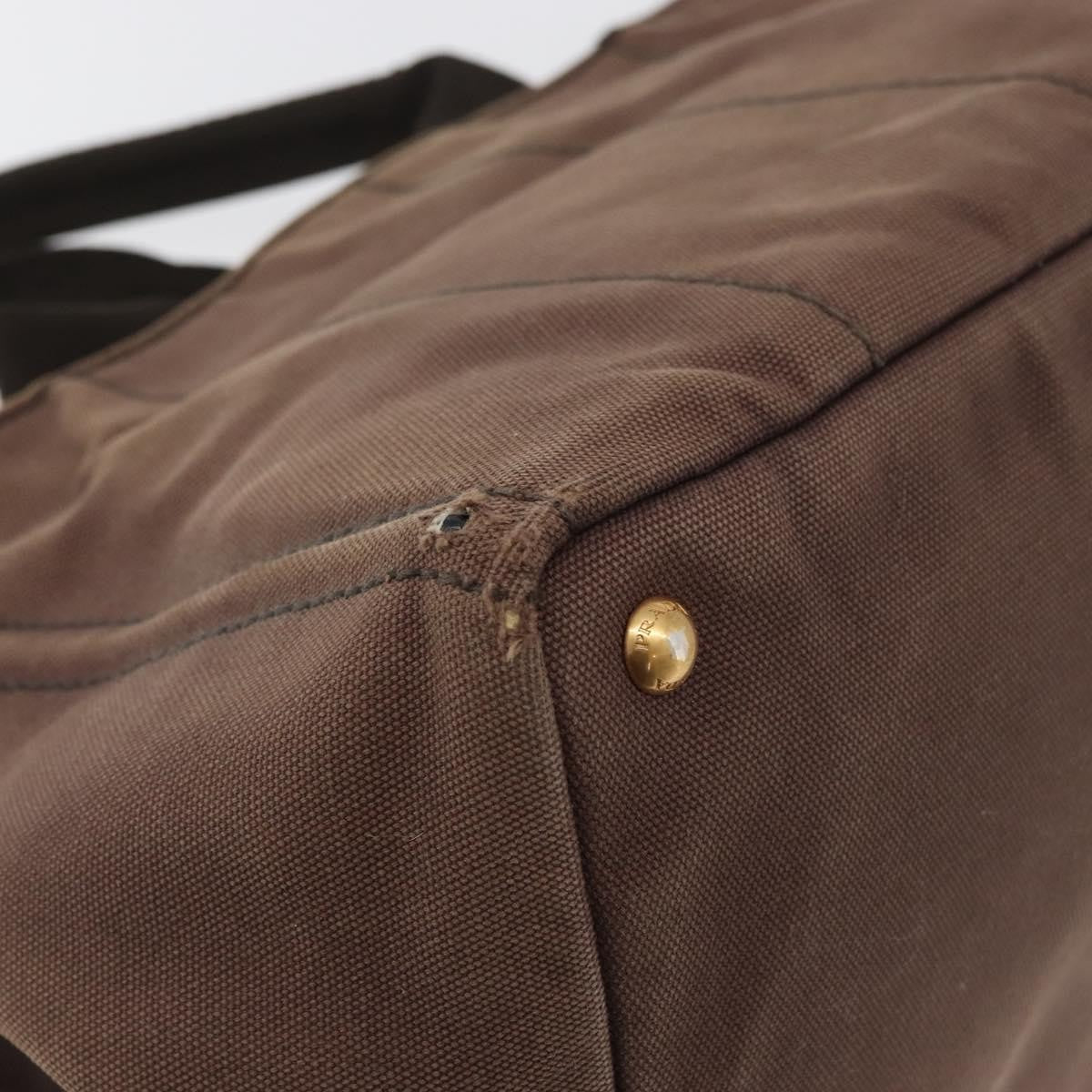 Prada PRADA Canapa MM Hand Bag Canvas Brown Gold Authentic 176198