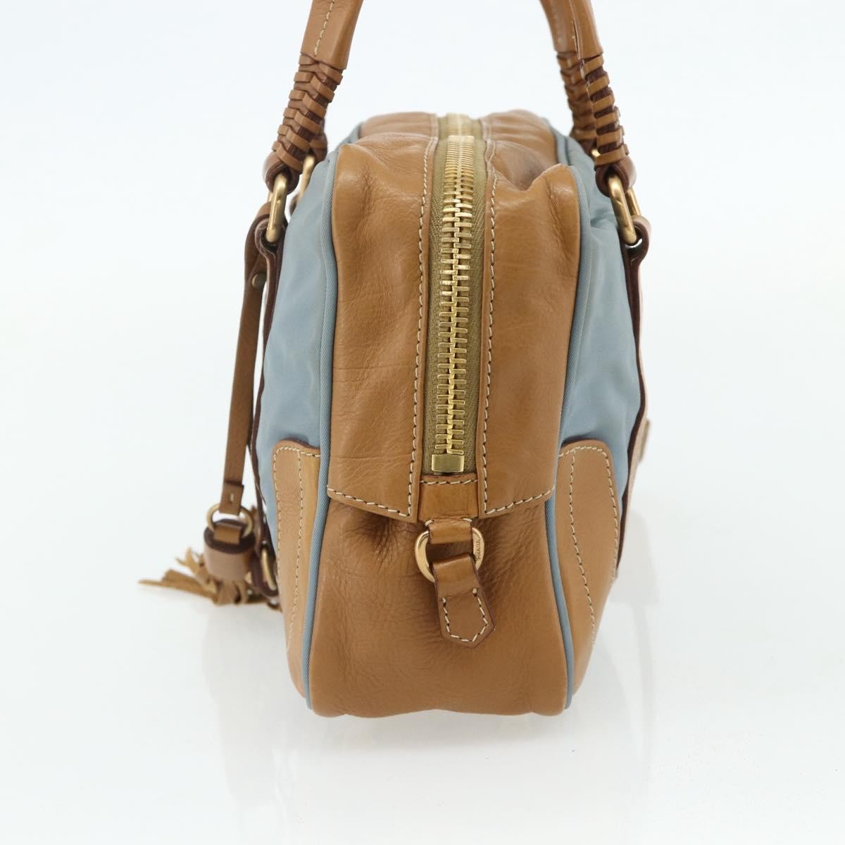 Prada PRADA Shoulder Bag Nylon Light Blue Gold Authentic 179021
