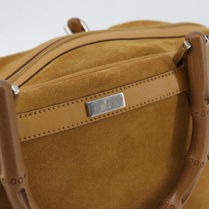 Gucci GUCCI Bamboo Hand Bag Suede Brown Silver Authentic ep11709