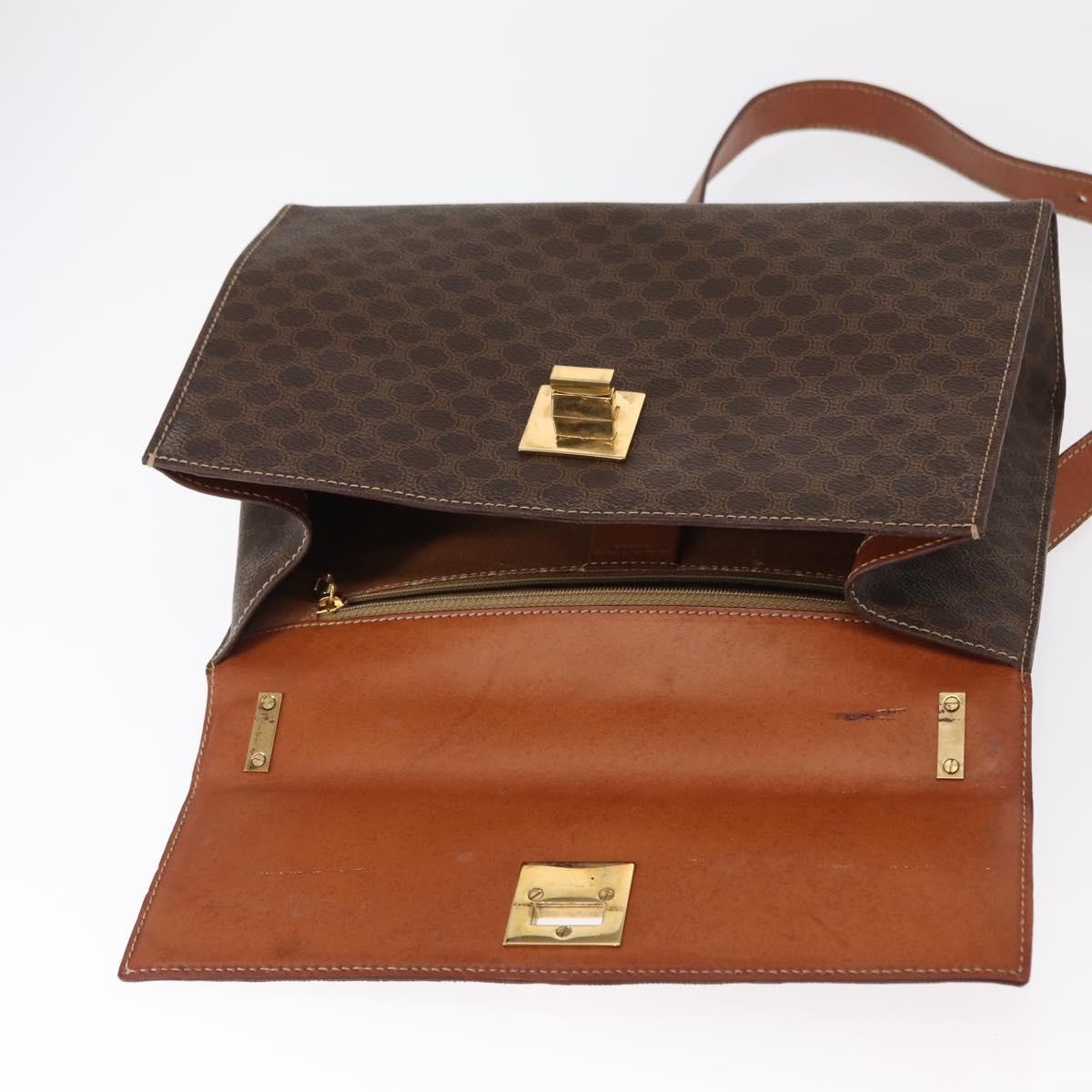 Celine CELINE Macadam Canvas Shoulder Bag PVC Leather Brown Gold Authentic 161521