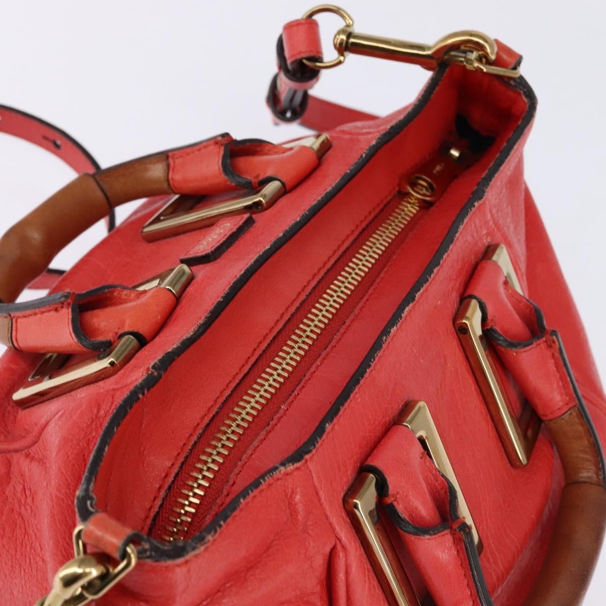 Chloé Chloé Chloe Etel Hand Bag Leather 2way Red Gold Authentic th6324