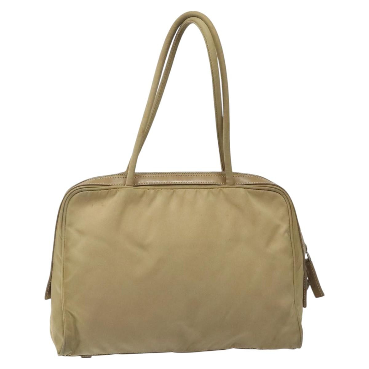 Prada PRADA Hand Bag Nylon Beige Silver Authentic EC680