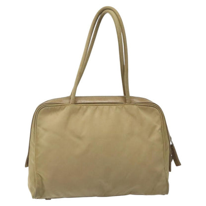 Prada PRADA Hand Bag Nylon Beige Silver Authentic EC680