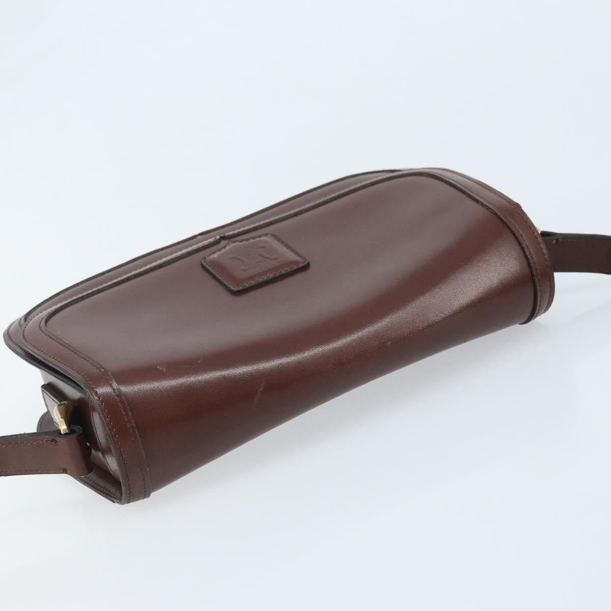Celine CELINE Shoulder Bag Leather Brown Gold Authentic YKZ128