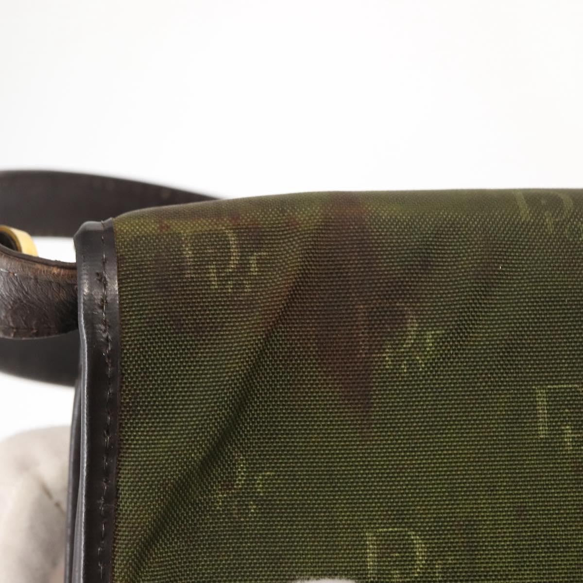 Dior Christian Dior Shoulder Bag Nylon Khaki Gold Authentic 151997