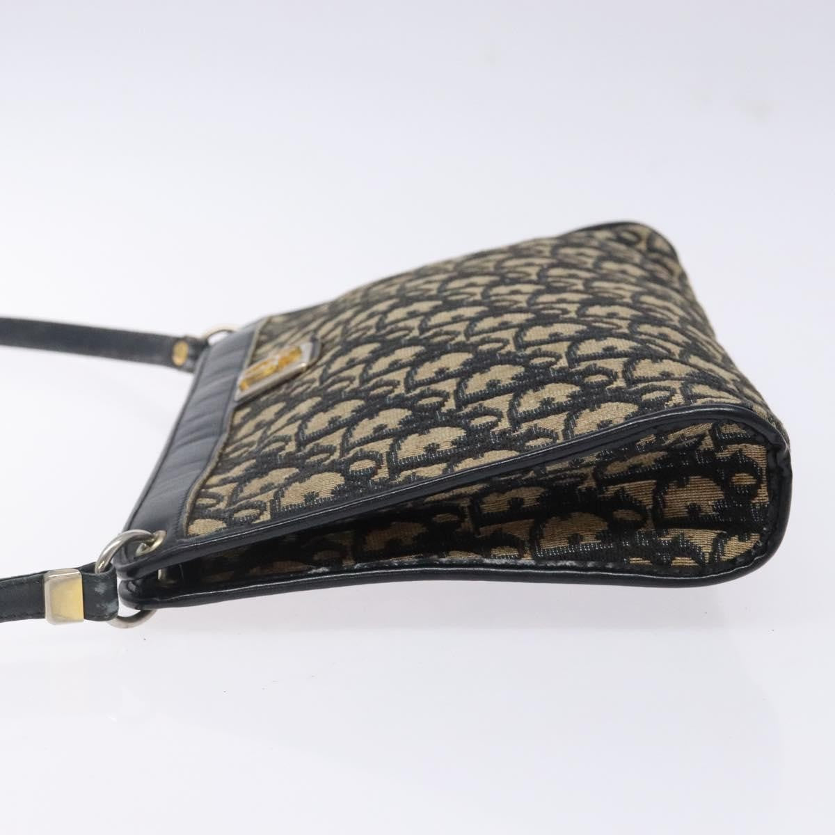 Dior Christian Dior Trotter Canvas Shoulder Bag Navy Gold Authentic 141525