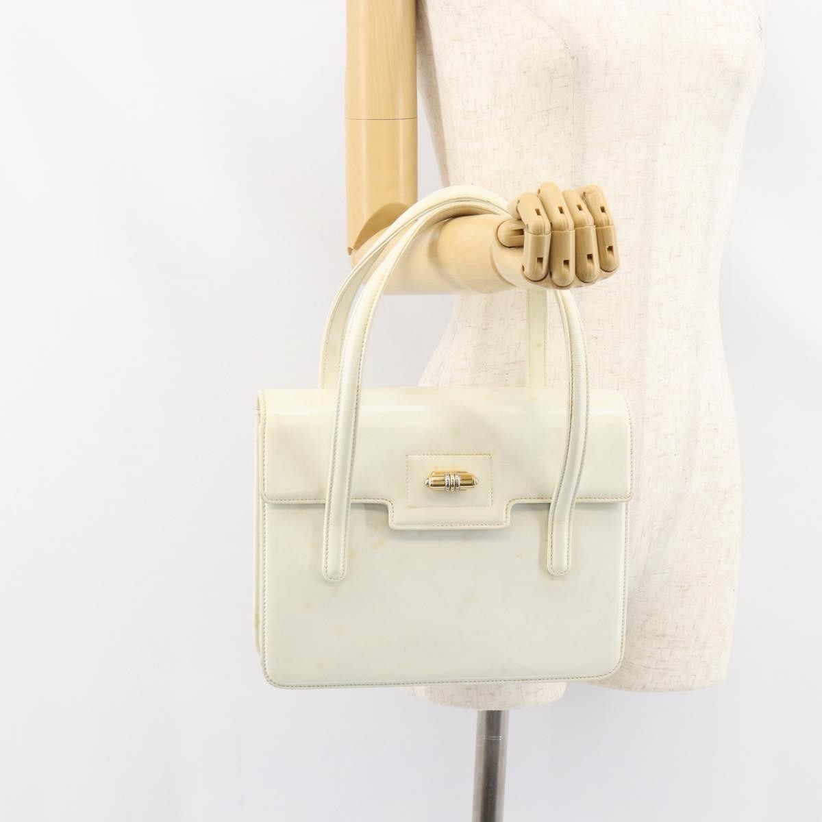 Gucci GUCCI Hand Bag Leather White Gold Authentic 154583
