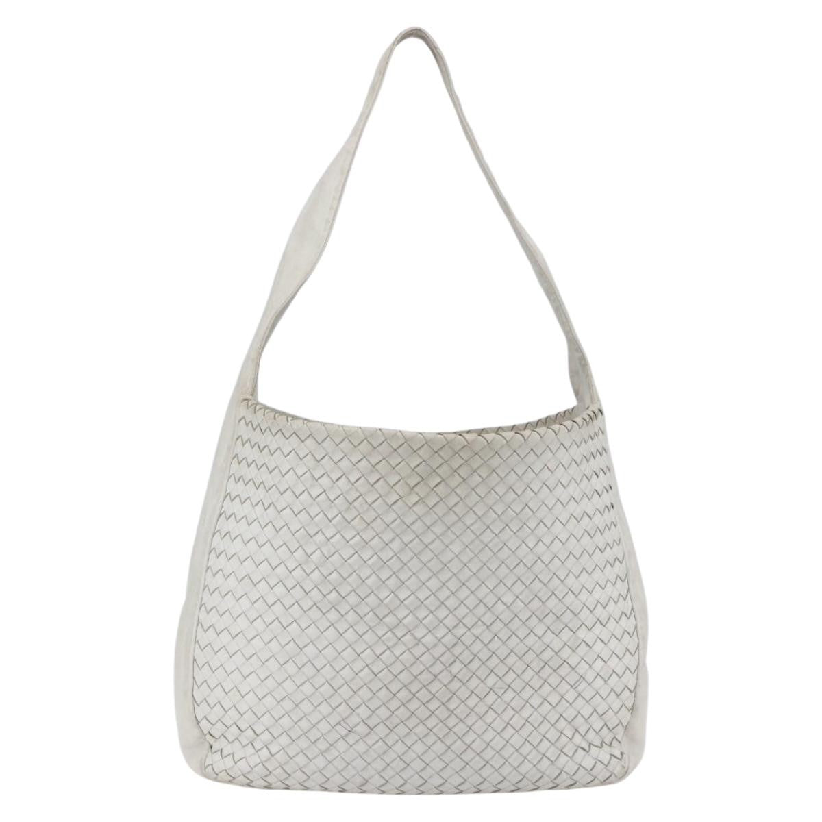 BOTTEGAVENETA BOTTEGAVENETA BOTTEGA VENETA INTRECCIATO Shoulder Bag Leather White Silver Authentic bs30958