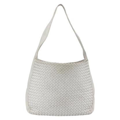 BOTTEGAVENETA BOTTEGAVENETA BOTTEGA VENETA INTRECCIATO Shoulder Bag Leather White Silver Authentic bs30958
