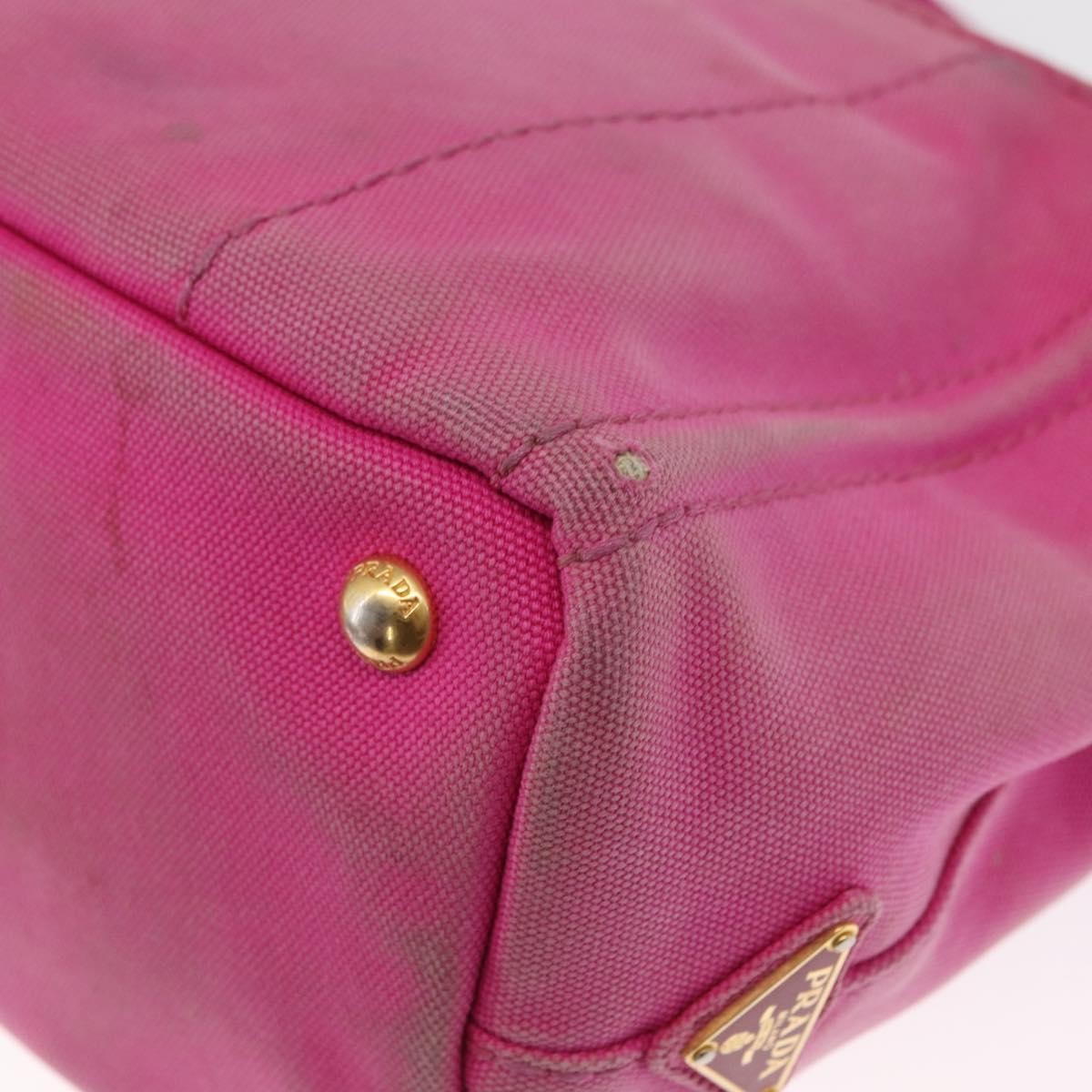 Prada PRADA Canapa PM Hand Bag Canvas 2way Pink Gold Authentic 162515
