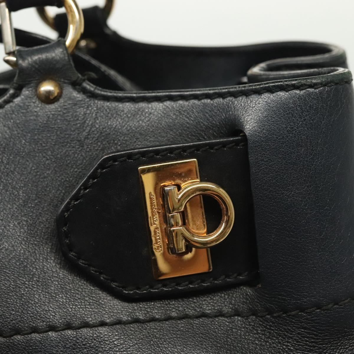 Salvatore Ferragamo Salvatore Ferragamo Gancini Hand Bag Leather 2way Navy Gold Authentic 141427