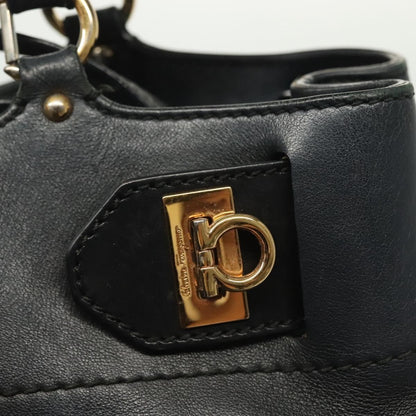 Salvatore Ferragamo Salvatore Ferragamo Gancini Hand Bag Leather 2way Navy Gold Authentic 141427