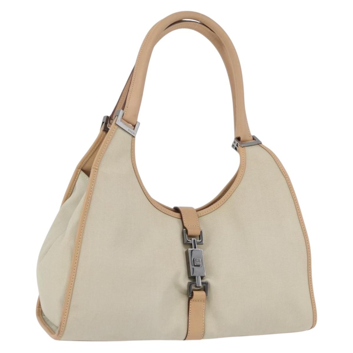 Gucci GUCCI Jackie Shoulder Bag Canvas Leather Beige Silver 002 1067 Authentic fm5084