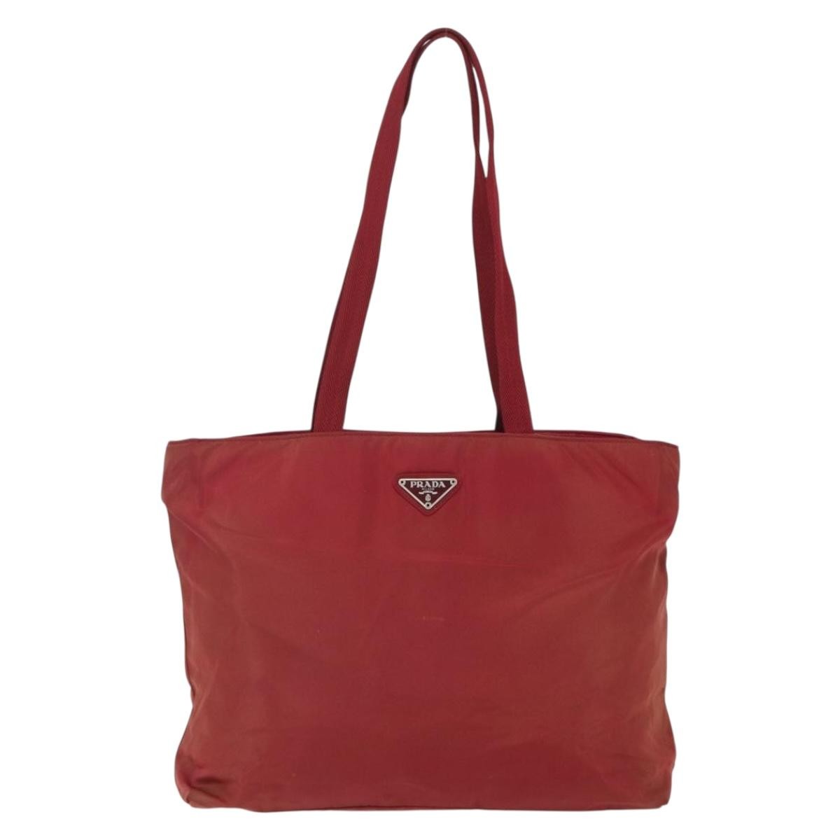 Prada PRADA Tote Bag Nylon Red Silver Authentic 156926