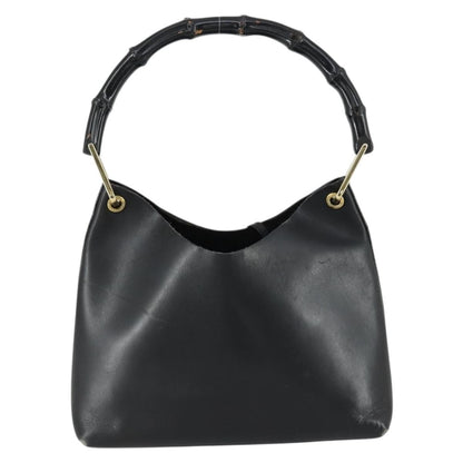Gucci GUCCI Bamboo Shoulder Bag Leather Black Gold 001 1998 1883 Authentic 161727