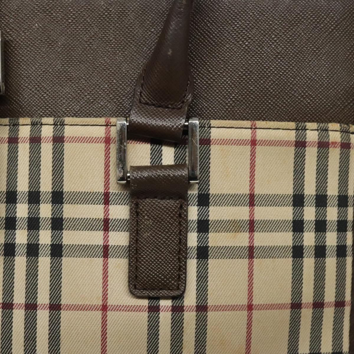 Burberry BURBERRY Nova Check Tote Bag Canvas Beige Silver Authentic 118228