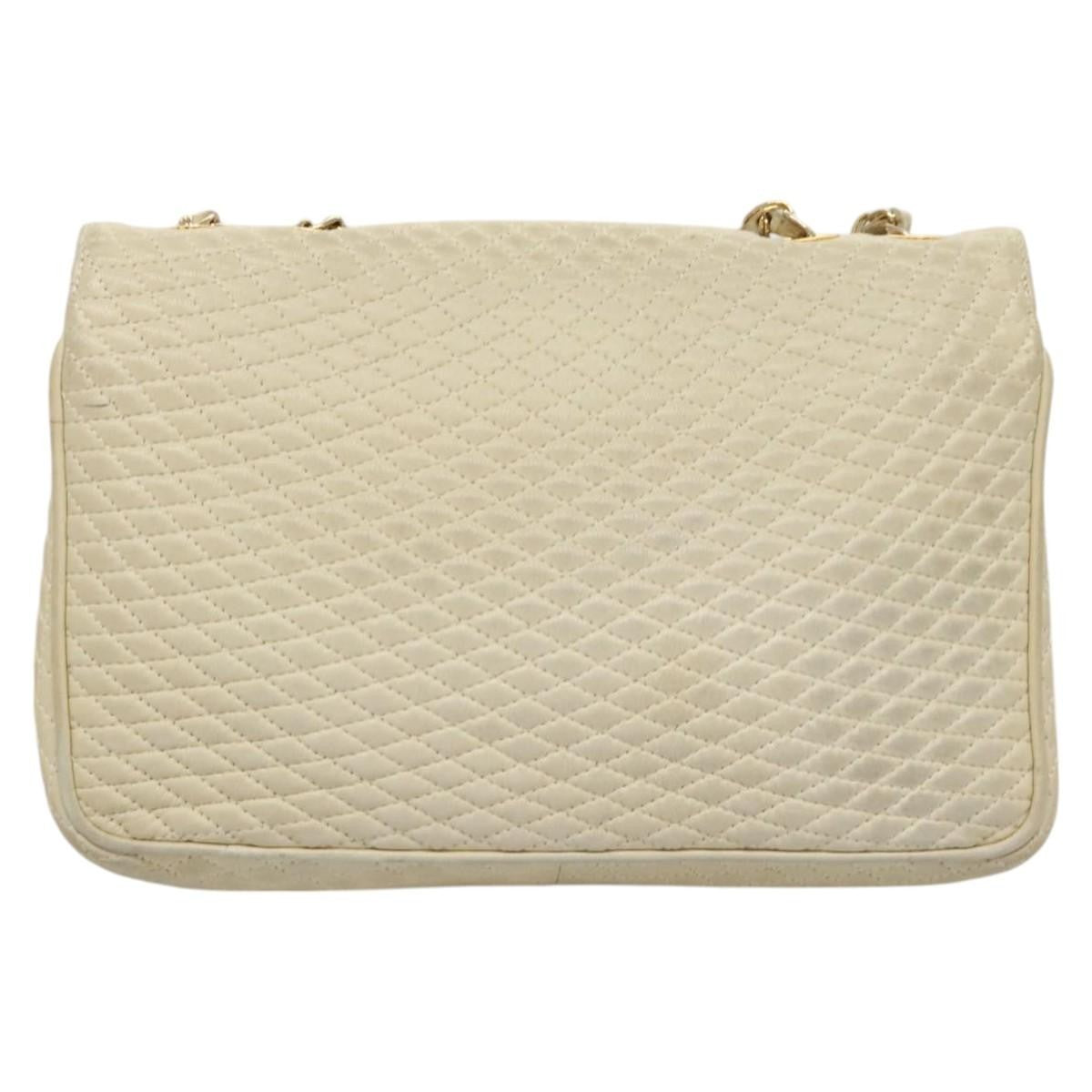 BALLY BALLY Chain Shoulder Bag Leather White Gold Authentic 124788