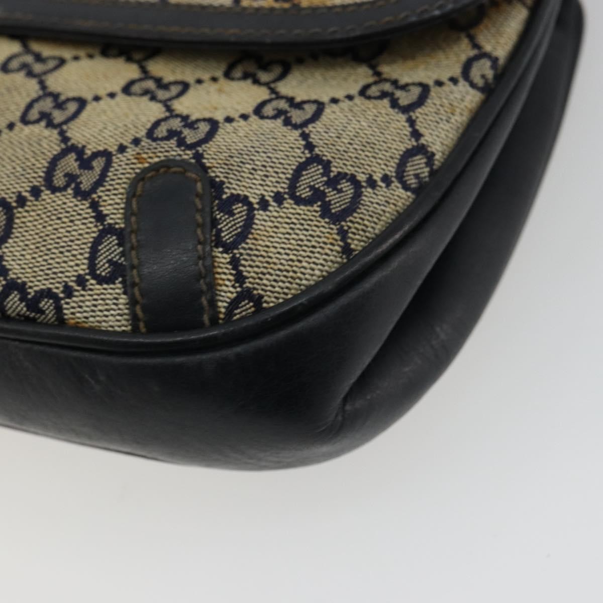 Gucci GUCCI GG Canvas Shoulder Bag Beige Navy Gold Authentic 92734