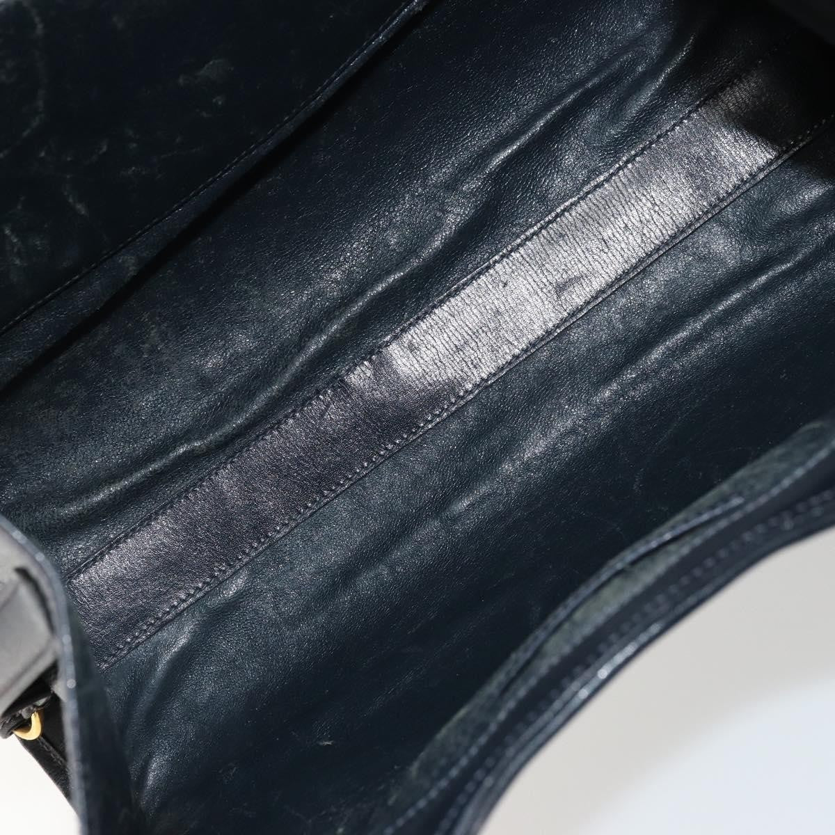 Gucci GUCCI Hand Bag Leather Navy Gold Authentic 177664