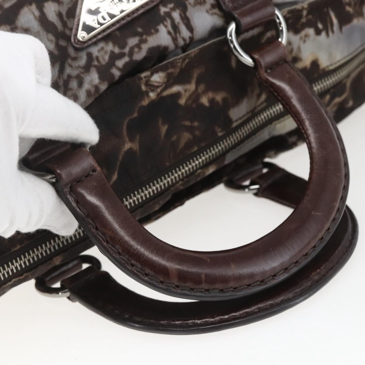 Prada PRADA Hand Bag Nylon 2way Brown Silver Authentic 163076