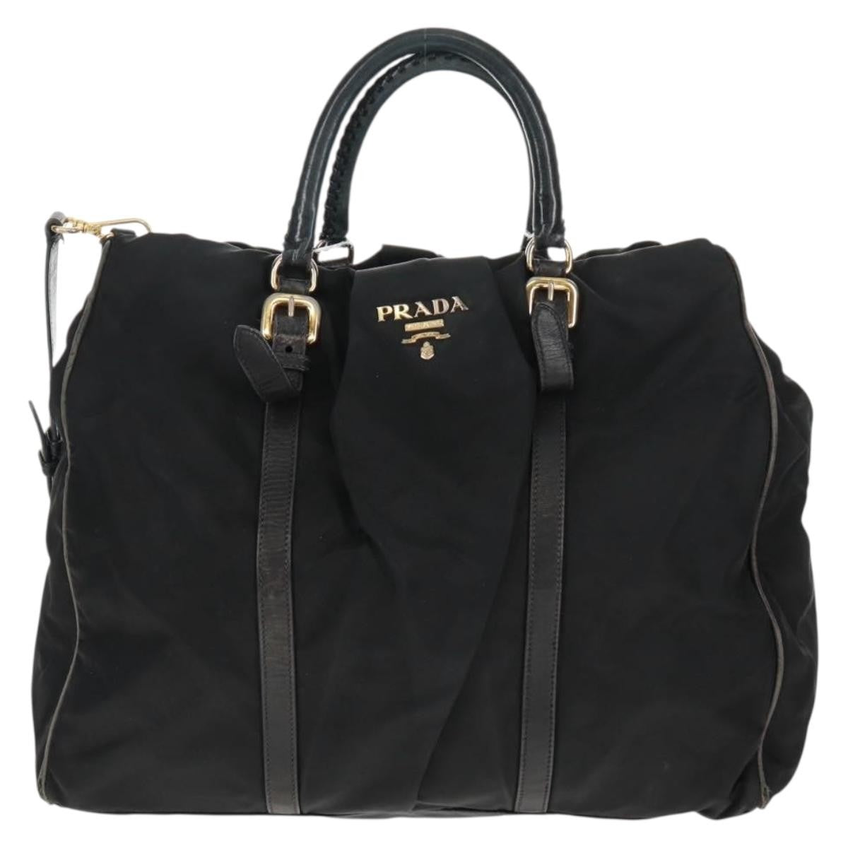 Prada PRADA Hand Bag Nylon 2way Black Gold Authentic 160520