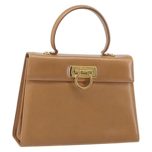 Salvatore Ferragamo Salvatore Ferragamo Gancini Hand Bag Leather Brown Gold Authentic 169892