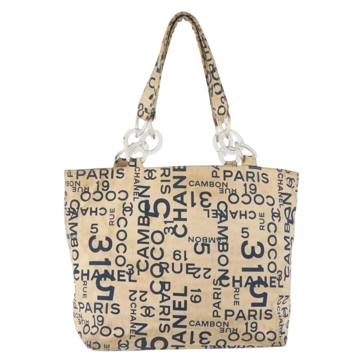 Chanel CHANEL By Sea Line Tote Bag Canvas White Silver CC Authentic 179915
