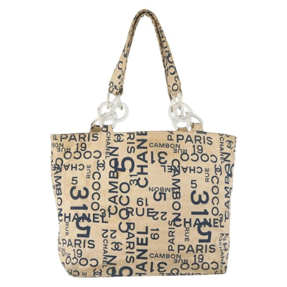 Chanel CHANEL By Sea Line Tote Bag Canvas White Silver CC Authentic 179915