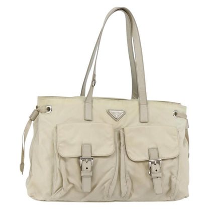 Prada PRADA Tote Bag Nylon Beige Silver Authentic mr1510