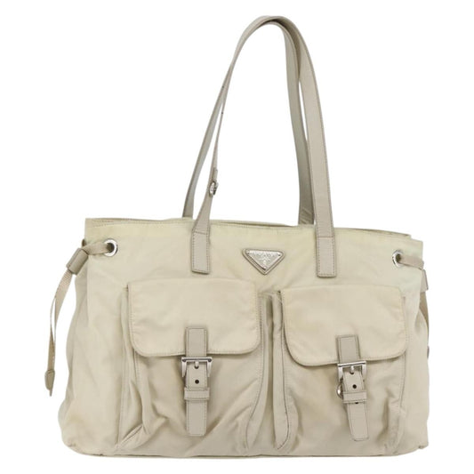 Prada PRADA Tote Bag Nylon Beige Silver Authentic mr1510