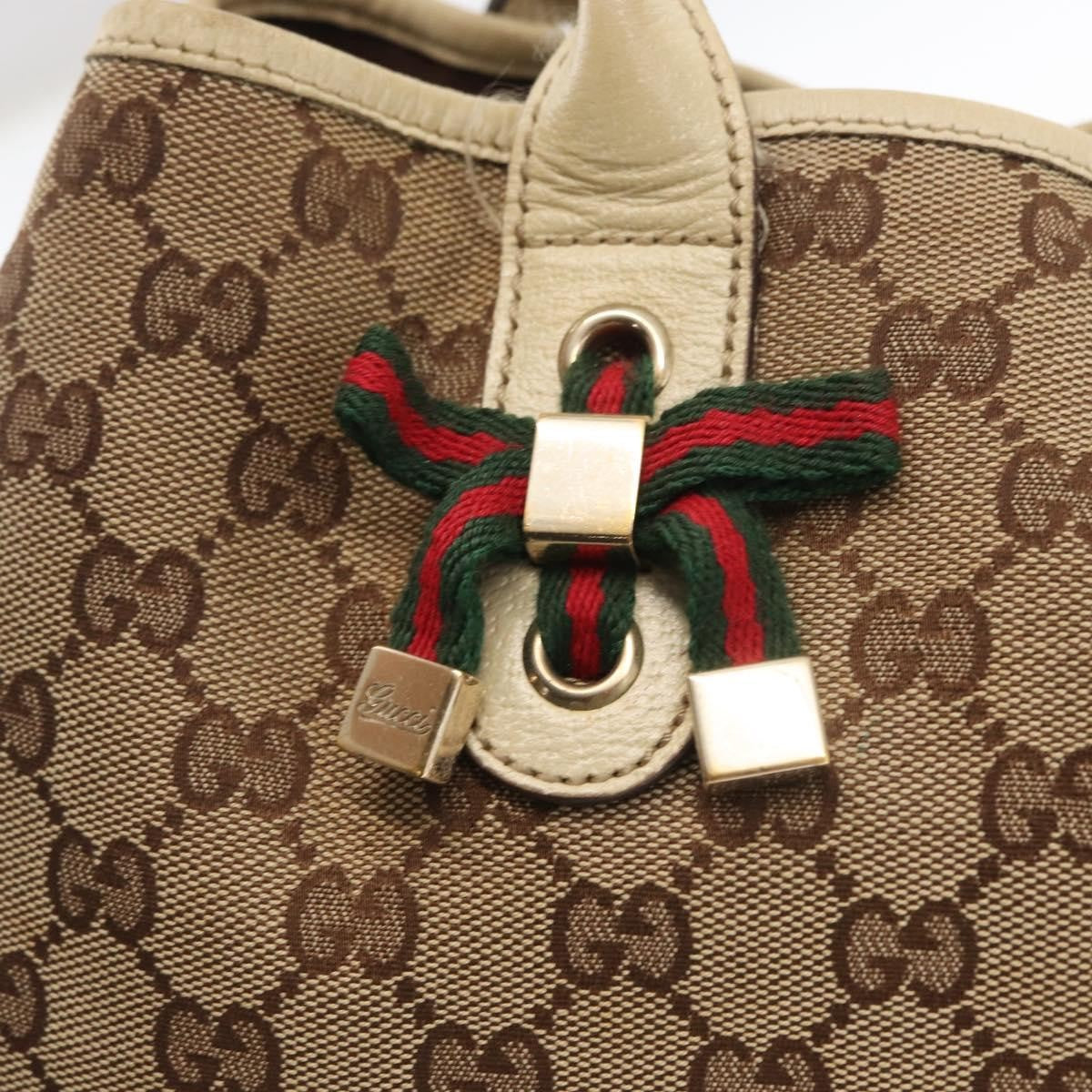 Gucci GUCCI GG Canvas Web Sherry Line Pretty Tote Bag Beige Gold 163805 Authentic ka637