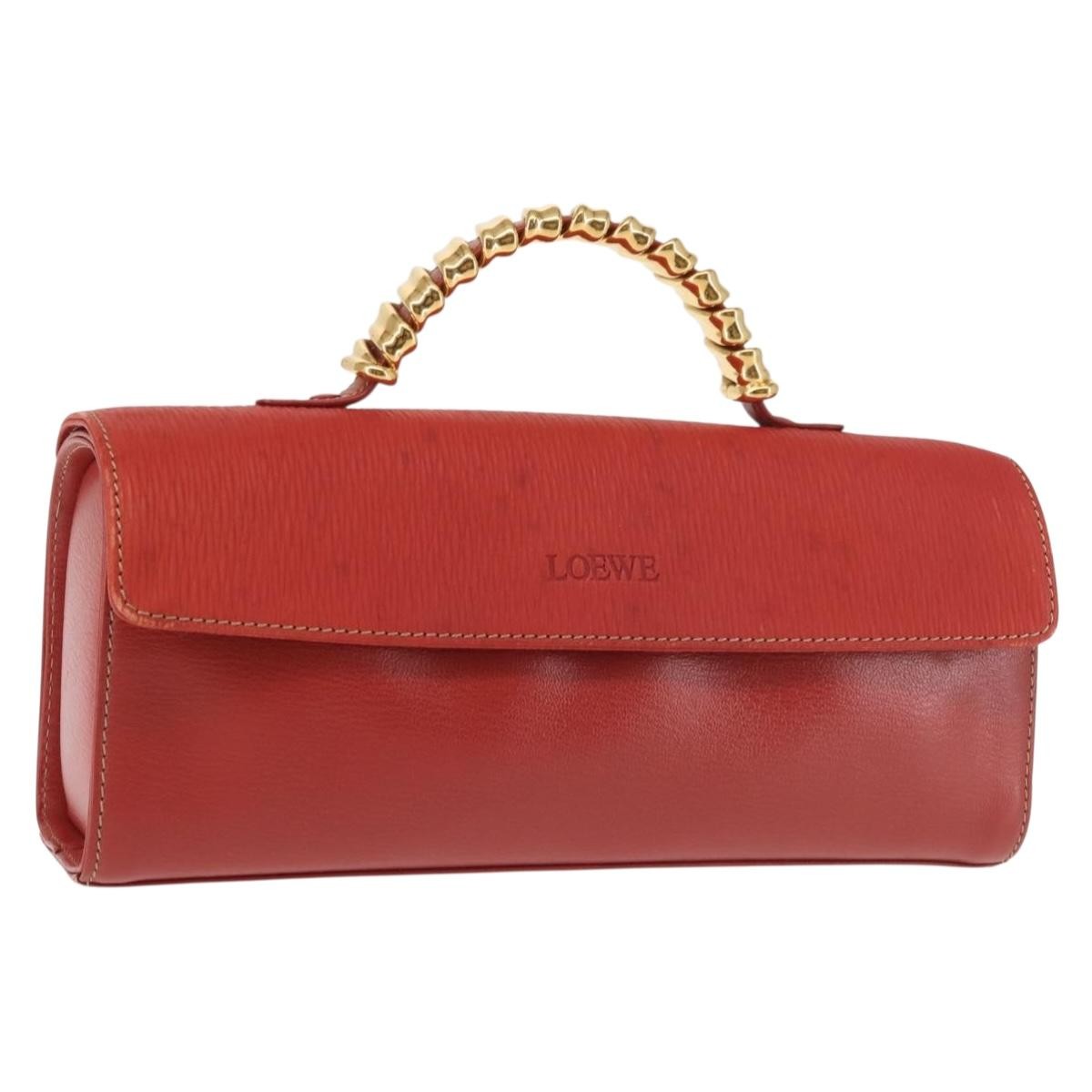 Loewe LOEWE Velazquez Hand Bag Leather Red Gold Authentic BA6367