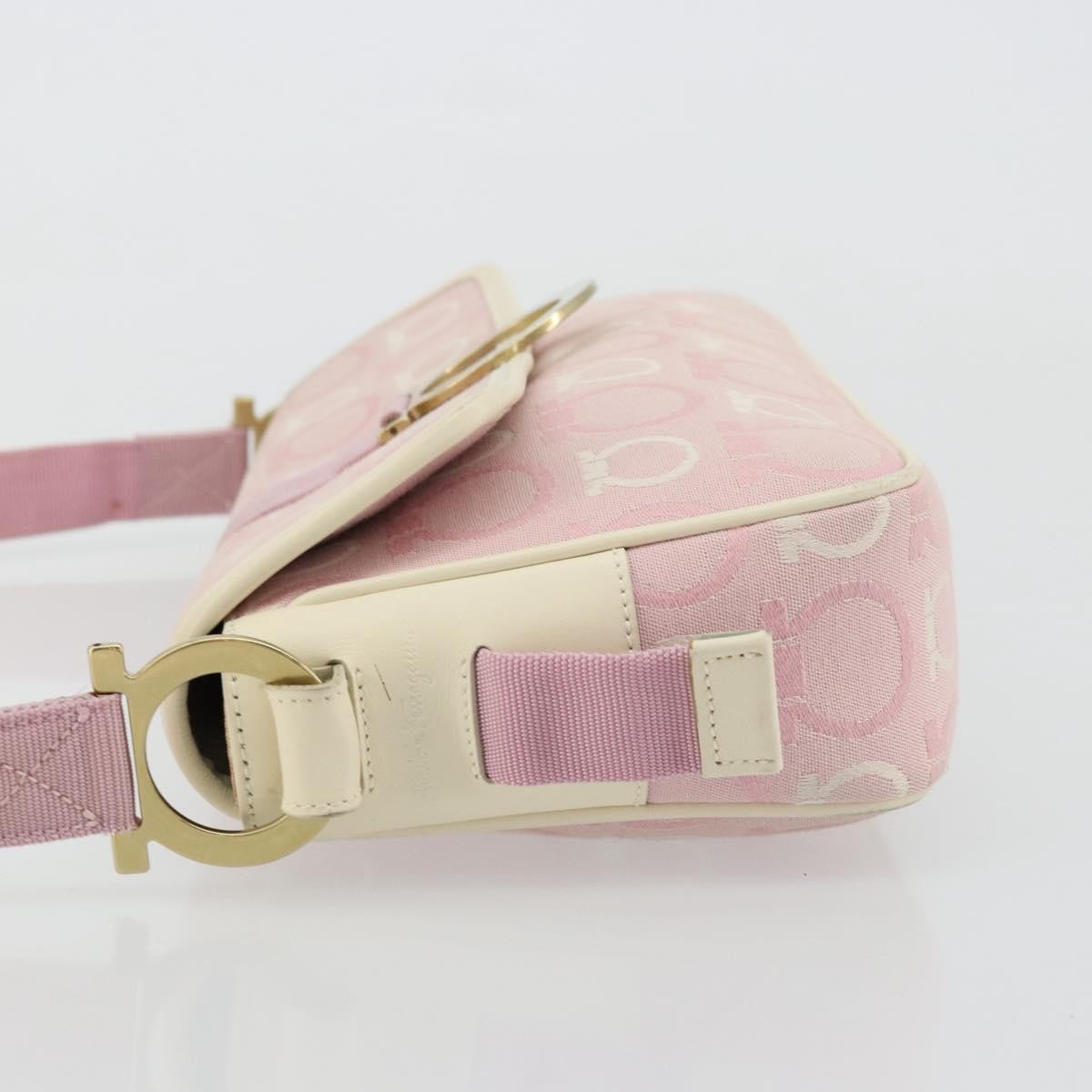 Salvatore Ferragamo Salvatore Ferragamo Gancini Shoulder Bag Canvas Pink Gold Authentic BA12412