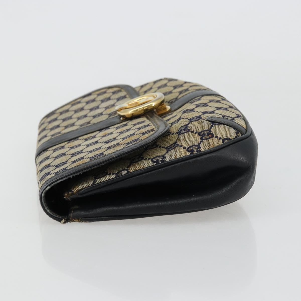 Gucci GUCCI GG Canvas Shoulder Bag Beige Navy Gold Authentic 92734