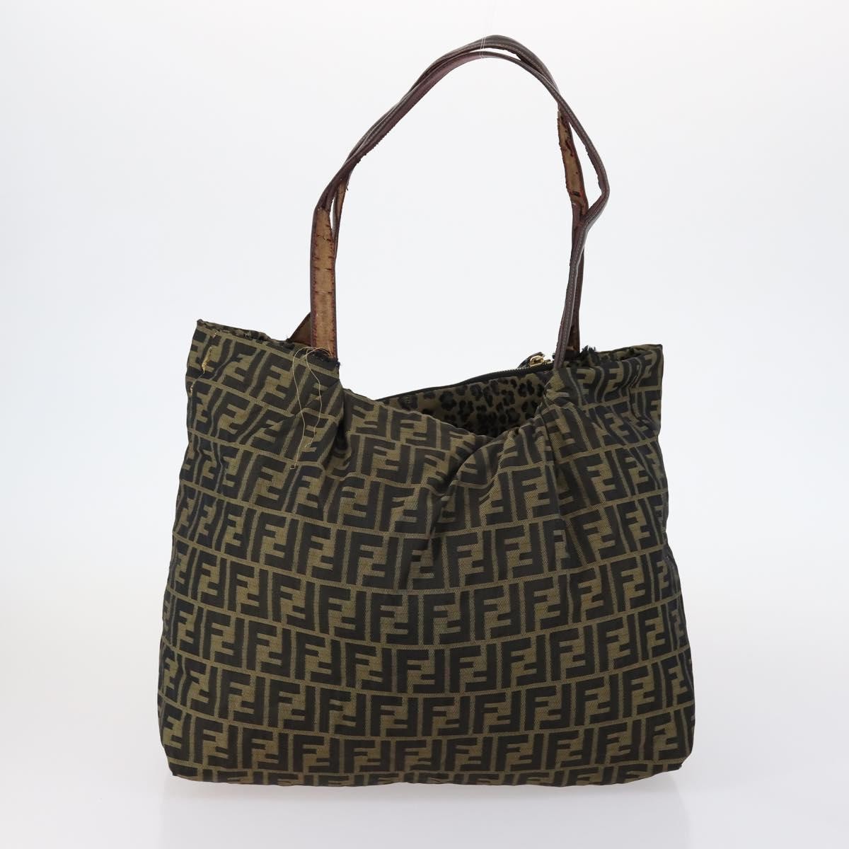 Fendi FENDI Zucca Canvas Zucchino Canvas Hand Bag Enamel 2 Set Black Brown Authentic hk3167