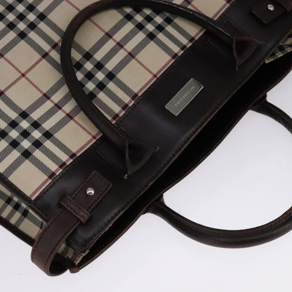 Burberry BURBERRY Nova Check Hand Bag Canvas Leather Beige Brown Silver Authentic 112330