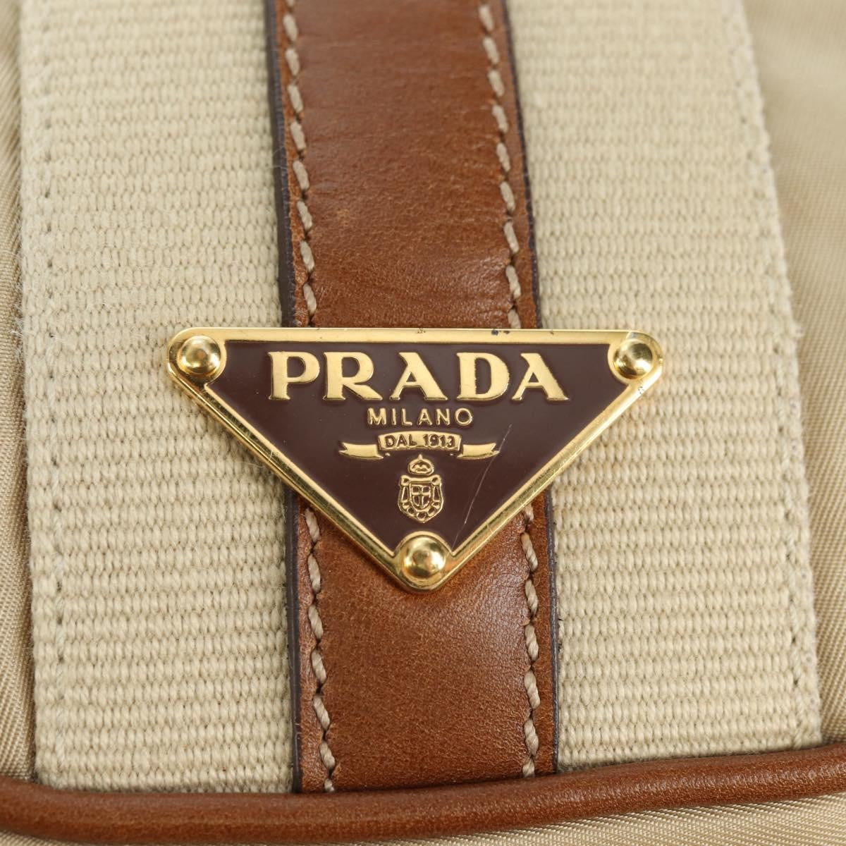 Prada PRADA Hand Bag Nylon Leather Beige Gold Authentic am11645A
