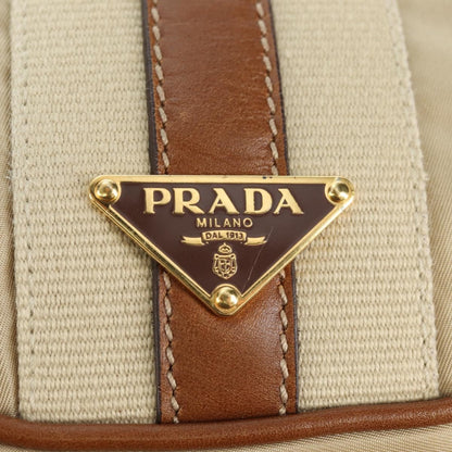 Prada PRADA Hand Bag Nylon Leather Beige Gold Authentic am11645A
