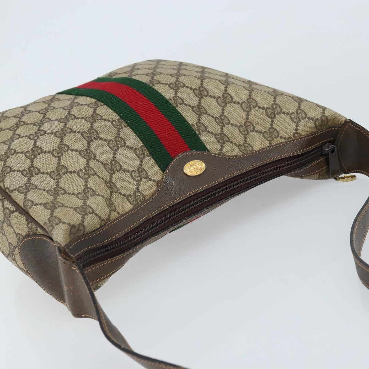 Gucci GUCCI Web Sherry Line GG Supreme Shoulder Bag PVC Beige Gold 010 378 Authentic 172377